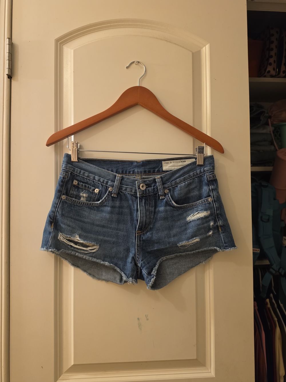 rag & bone Blue Distressed Cutoff Jean Shorts